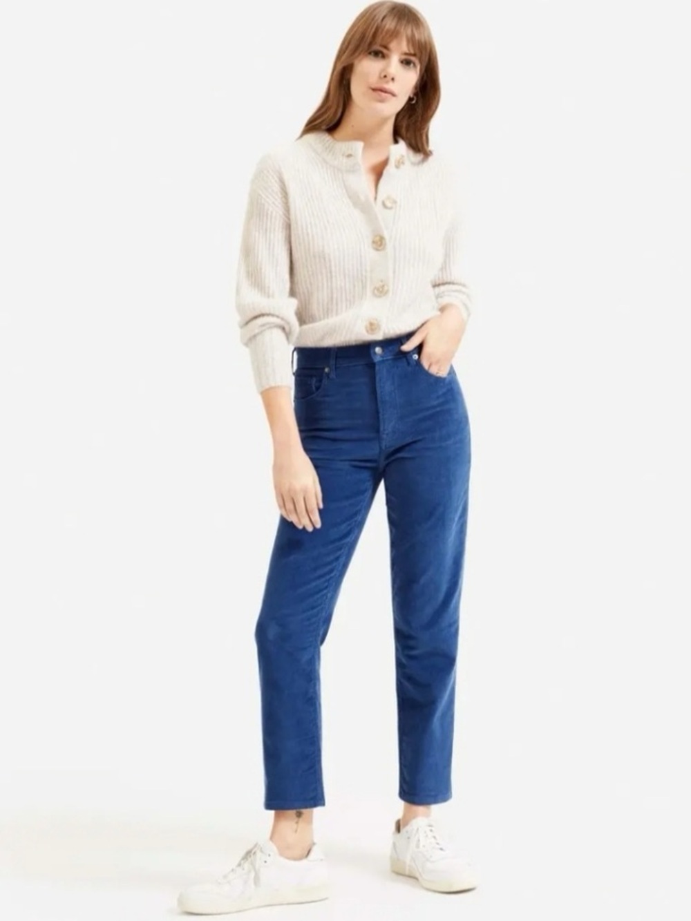 Everlane Cheeky Dark Blue Corduroy High Rise Waist Straight Leg Pants Size 26